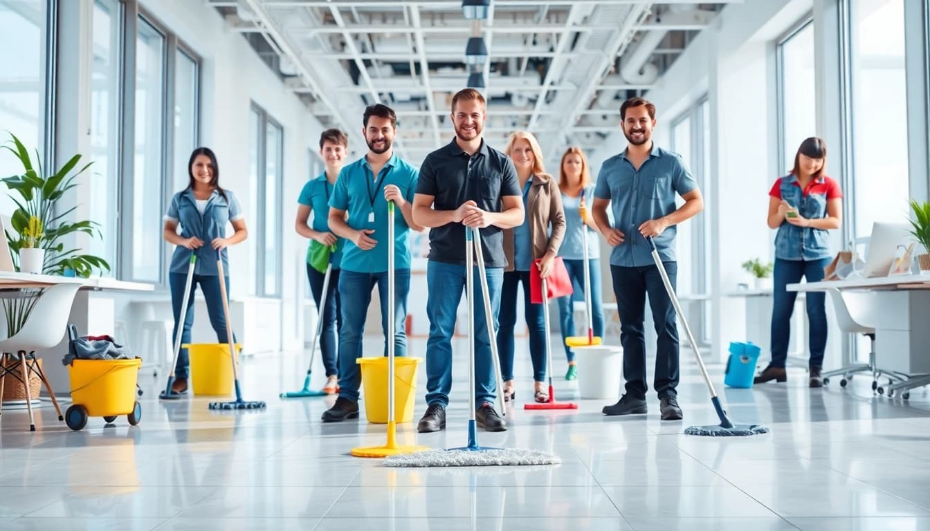 Effiziente Gebäudereinigung Ulm durch ein professionelles Reinigungsteam in einem modernen Büro.
