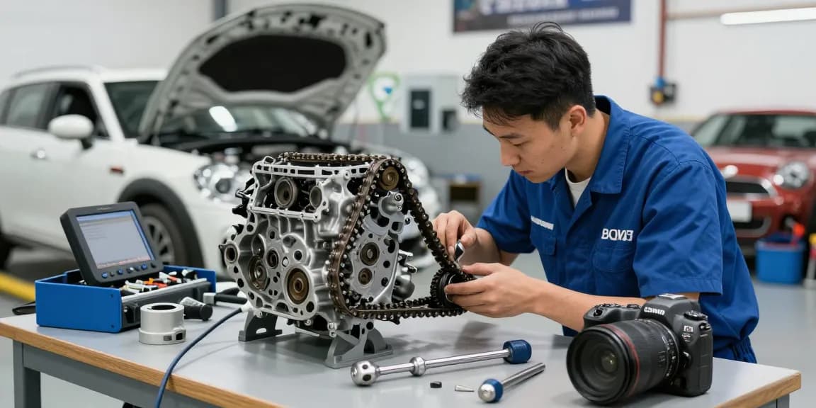 Professionelle Prüfung und Wechsel der BMW Steuerkette in einer KFZ-Werkstatt