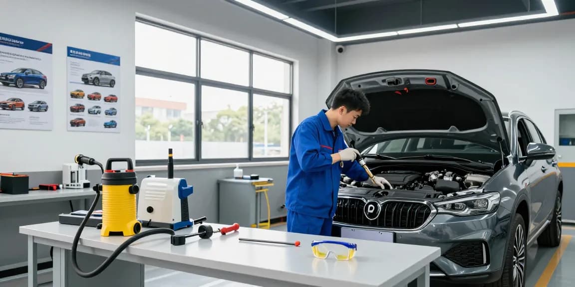 Professionelle DPF Reinigung in Laatzen mit Technikern im Werkstattumfeld, die DPF-Systeme sorgfältig reinigen.