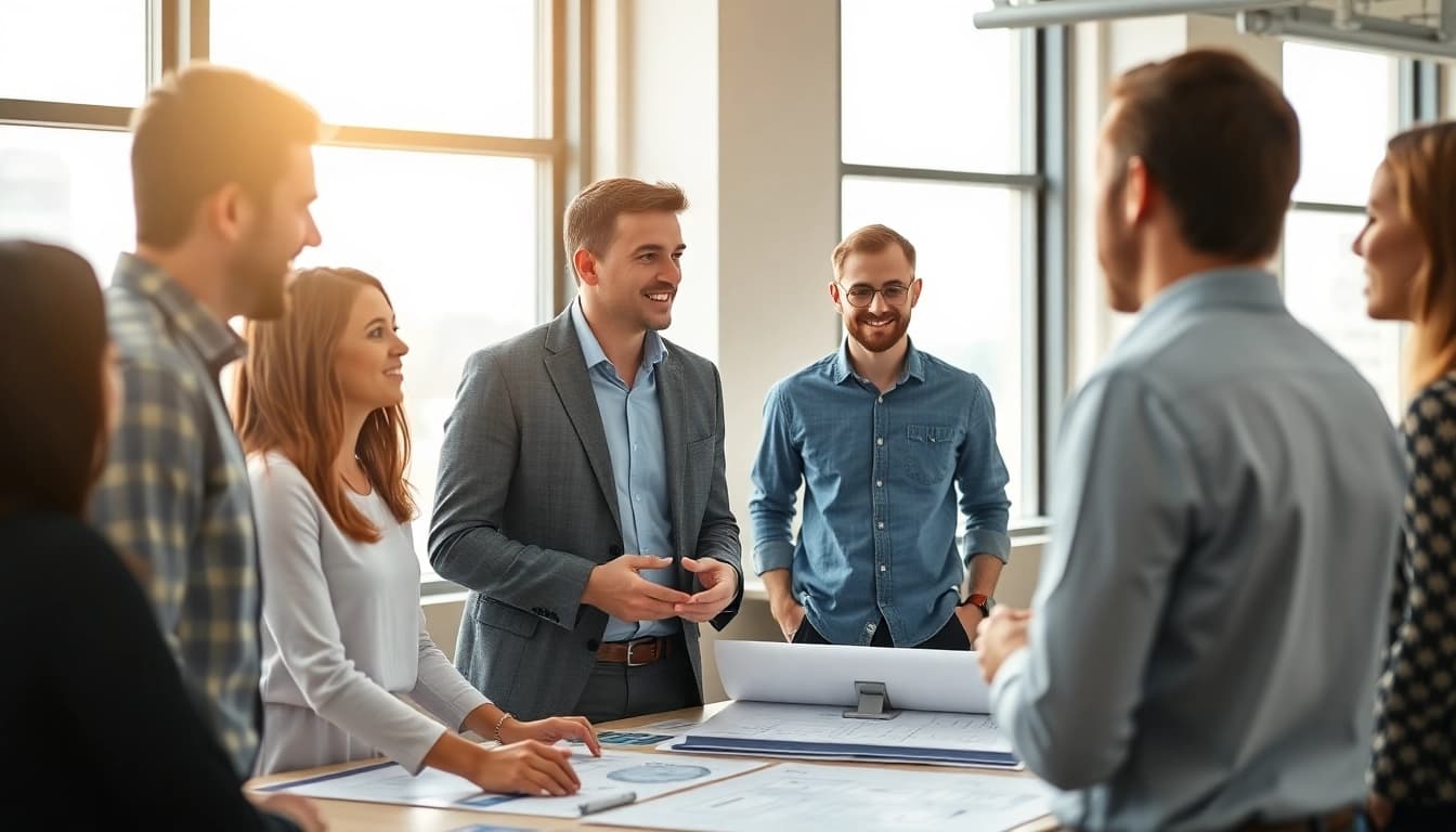 Headhunter Ingenieure in einem modernen Büro bei der Zusammenarbeit mit Ingenieuren.