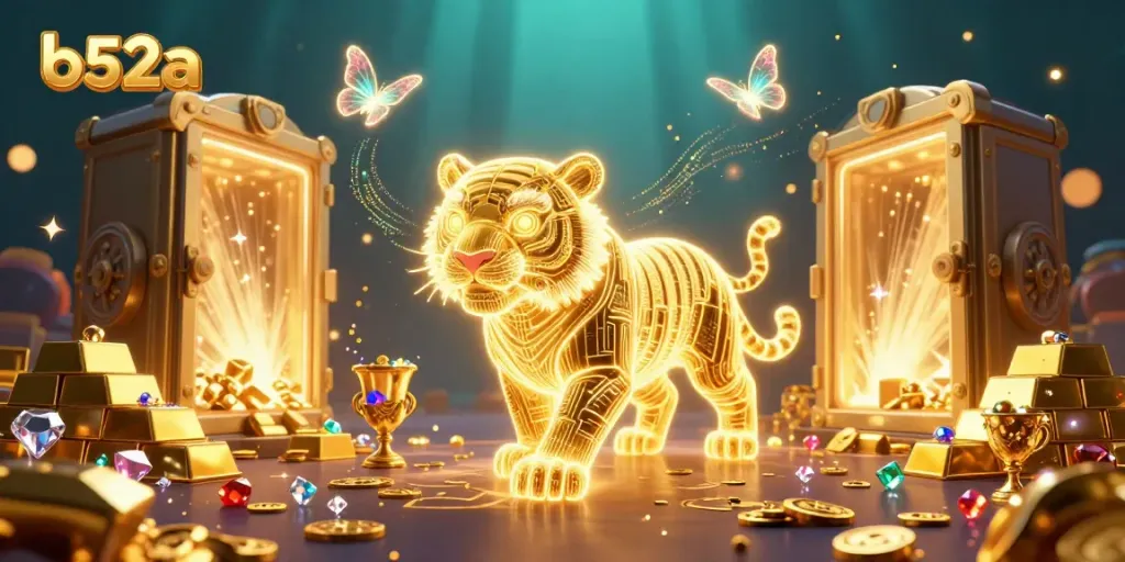 Experience exciting moments at b52a with a glowing tiger and stunning casino treasures.