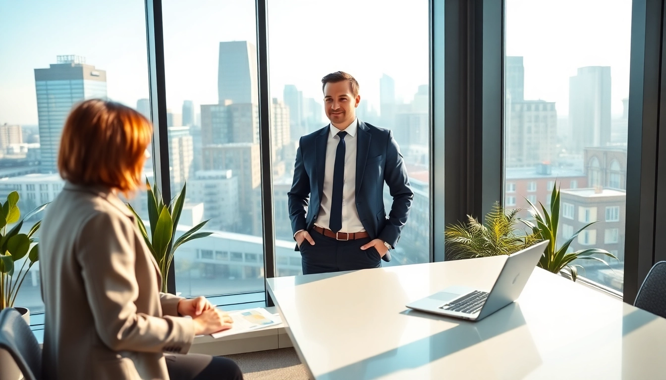 Immobilienmakler Frankfurt Preungesheim berät Kunden in einem modernen Büro.