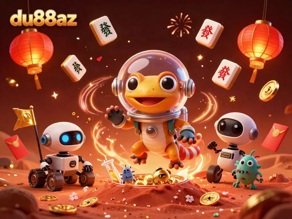 Engage in thrilling gaming at du88az with a vibrant scene featuring Martian gecko and alien bacteria.