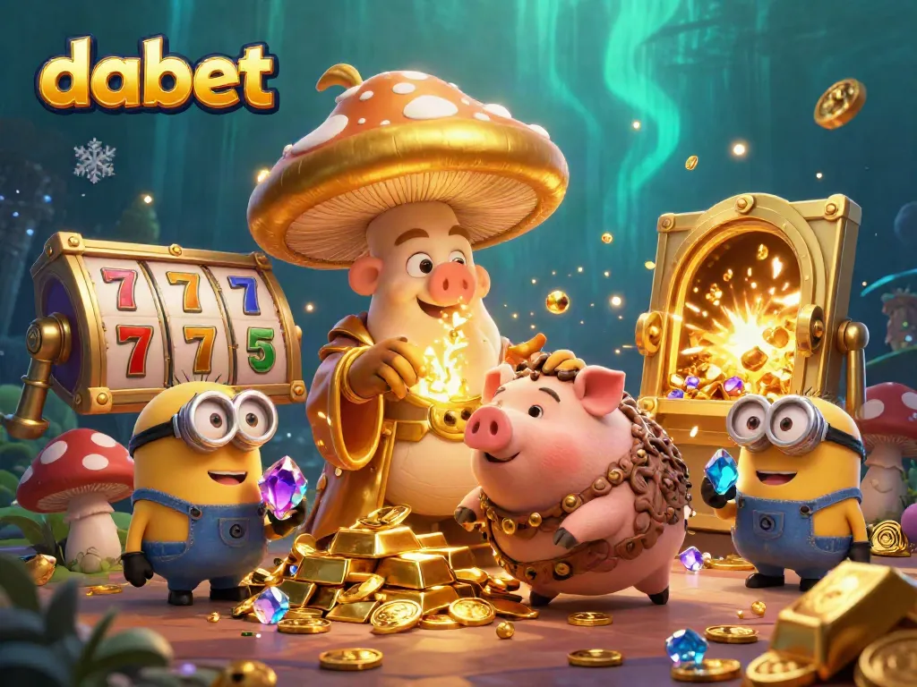 Experience golden winnings with Dabet in an enchanting casino-themed illustration.