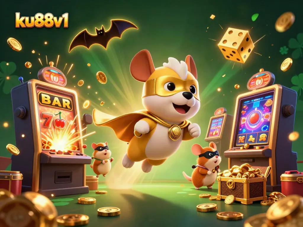 Win big with ku88v1 in this exciting casino-themed adventure featuring a superhero dog and hamster.