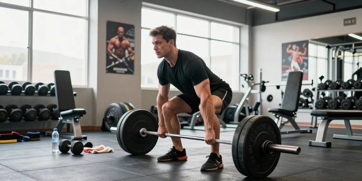 Trainierender Bodybuilder im Anabolika Shop mit Gewichten für Muskelaufbau.