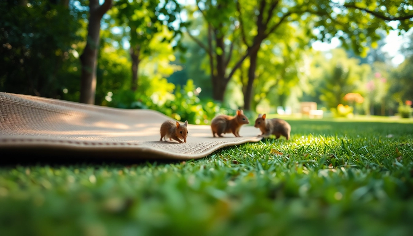 Nagermatte in einem ruhigen Garten mit tierischen Besuchern.