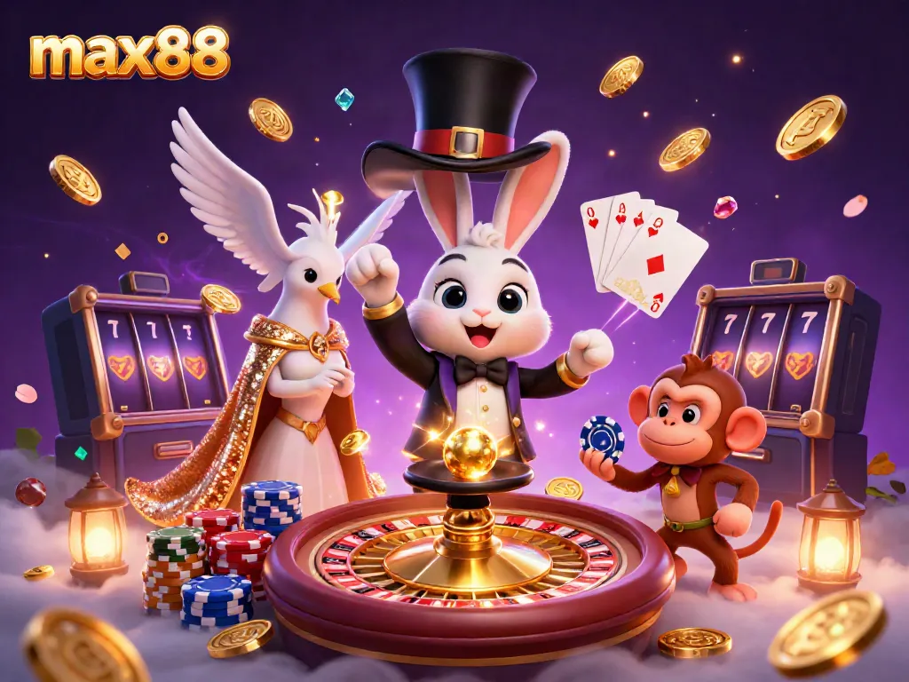 Experience the magic of max88 casino with cartoon characters showcasing thrilling gaming elements.