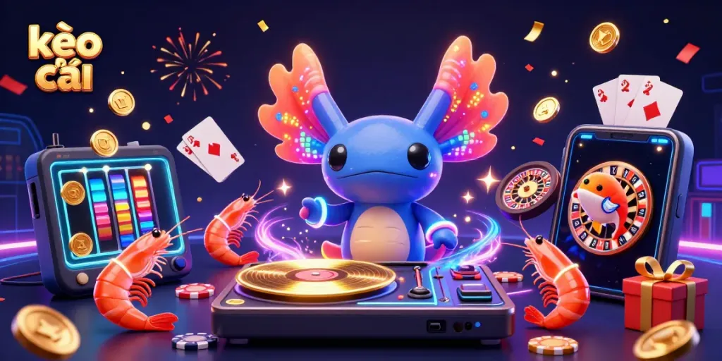 Experience the thrill of kèo nhà cái with vibrant casino elements and lively characters celebrating winnings.