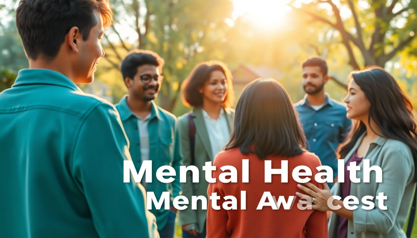 Promoting mental health awareness through supportive conversations in a peaceful park.