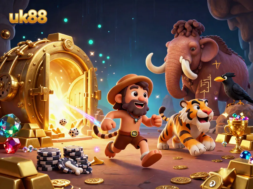 Experience the thrilling atmosphere of uk88's prehistoric casino with captivating characters and vibrant treasures.