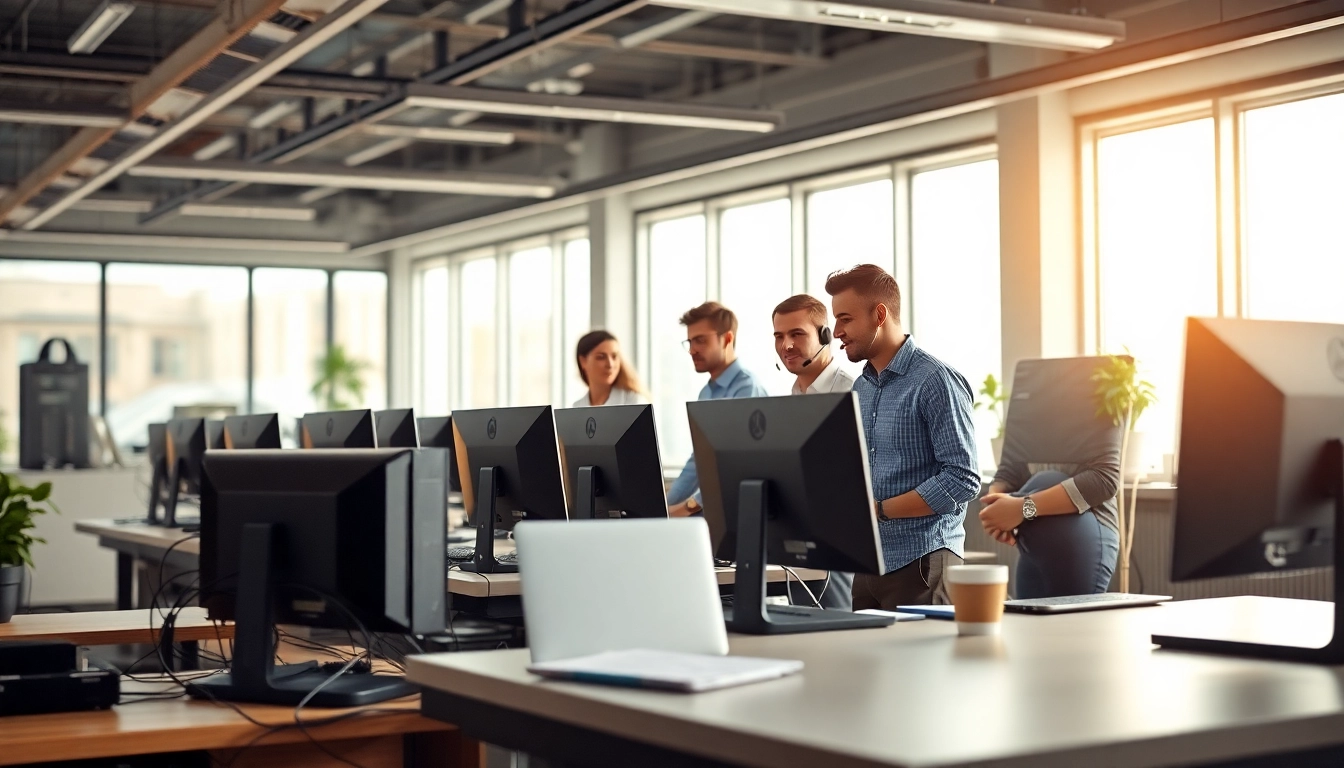 IT Support team collaborating effectively in a modern office, ensuring seamless operations.