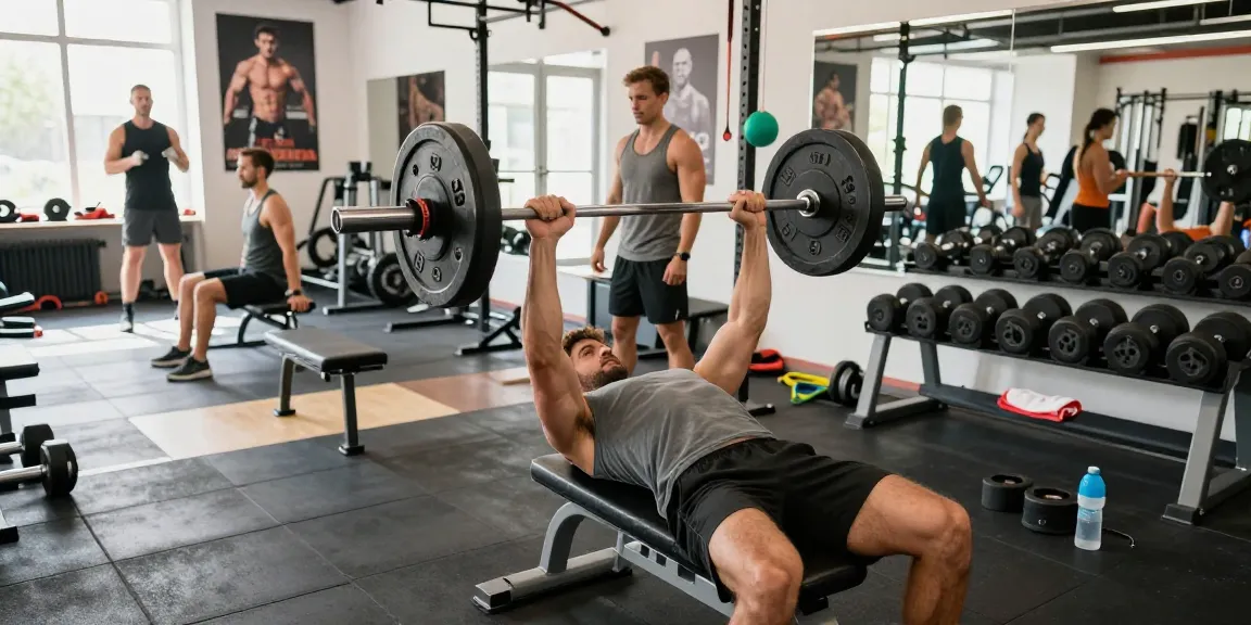 Anabolika Shop Deutschland mit einem Fitness-Enthusiasten, der im modernen Fitnessstudio Gewichte hebt und Krafttraining zeigt.