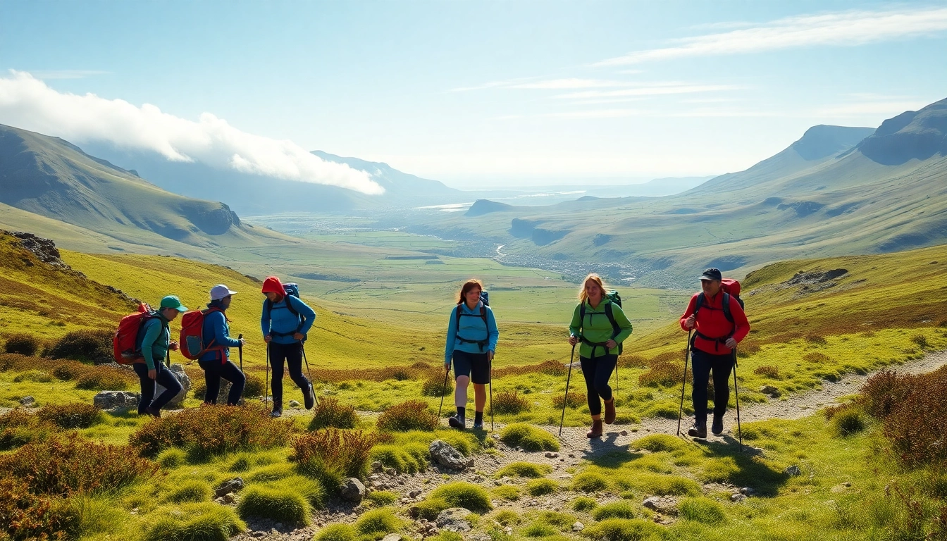 Wanderer auf dem Kerry Way Fernwanderweg genießen die atemberaubende Landschaft und das Abenteuer.