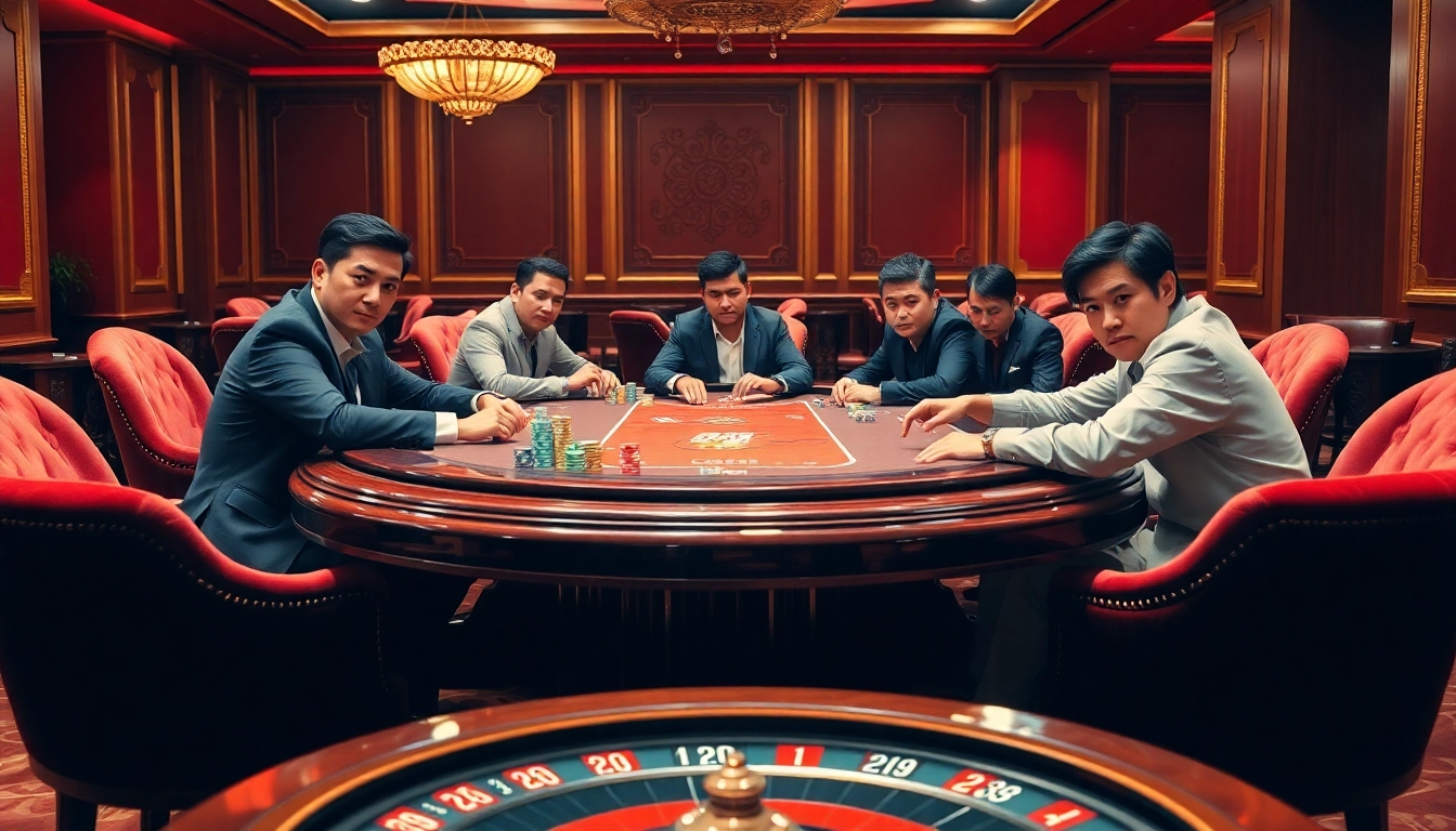 Exciting poker gameplay at Trang chủ U888, featuring colorful chips and a roulette wheel.