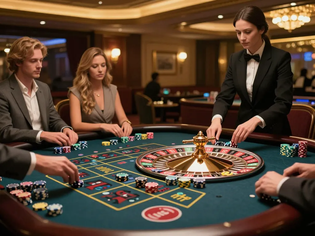 Players engaging in a thrilling roulette game at Kkwin’s upscale casino.
