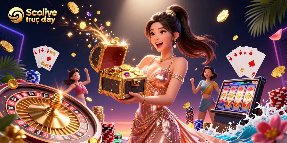 Experience Socolive trực tiếp with vibrant 3D illustration showcasing the thrill of live gambling.