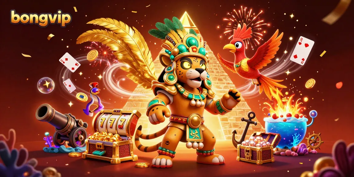 Experience thrilling gameplay at Bongvip with dynamic casino elements and vibrant illustration.