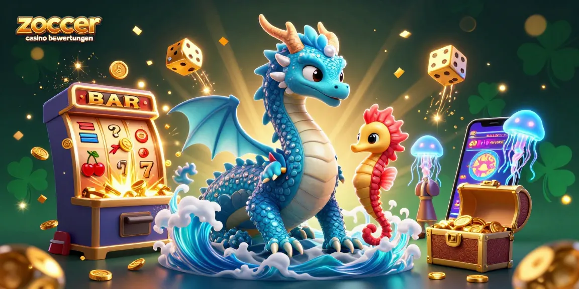 Überprüfen Sie die Zoccer Casino Bewertungen bei einer spannenden Spielszene mit Drachen und Spielautomaten.